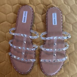 Steve Madden Clear and Silver Studded Sandals